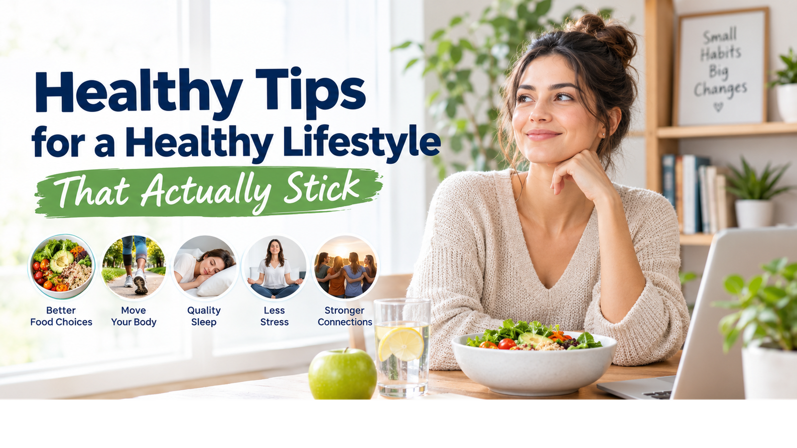Healthy lifestyle tips featuring simple, sustainable habits for better everyday health and well-being
