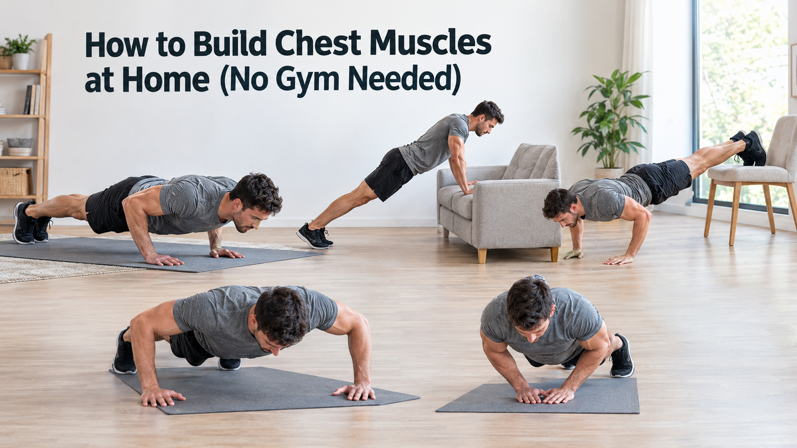 Home chest workout exercises for building chest muscles without gym equipment
