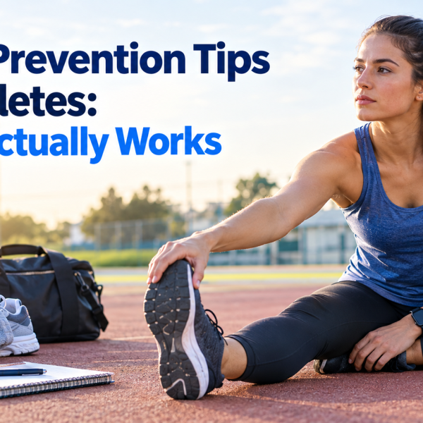Athlete warming up and stretching before exercise, demonstrating practical injury prevention techniques such as proper form, mobility, and recovery.