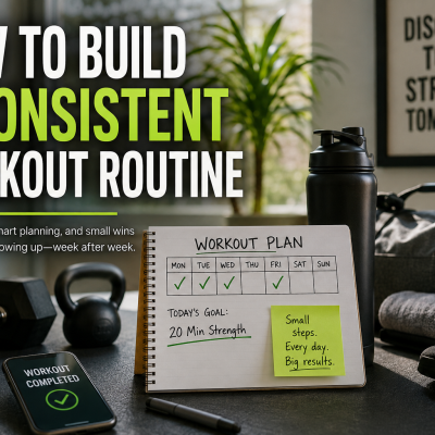 Workout routine with simple exercises and a consistent schedule for building healthy fitness habits.