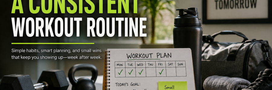 Workout routine with simple exercises and a consistent schedule for building healthy fitness habits.