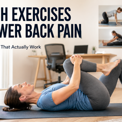 Stretch exercises for lower back pain with simple movements to improve flexibility and relieve discomfort